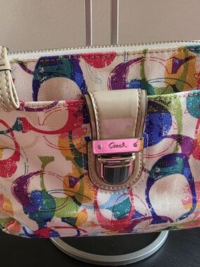 Coach Multicolor Signature Canvas Crossbody Bag- Pink Accents